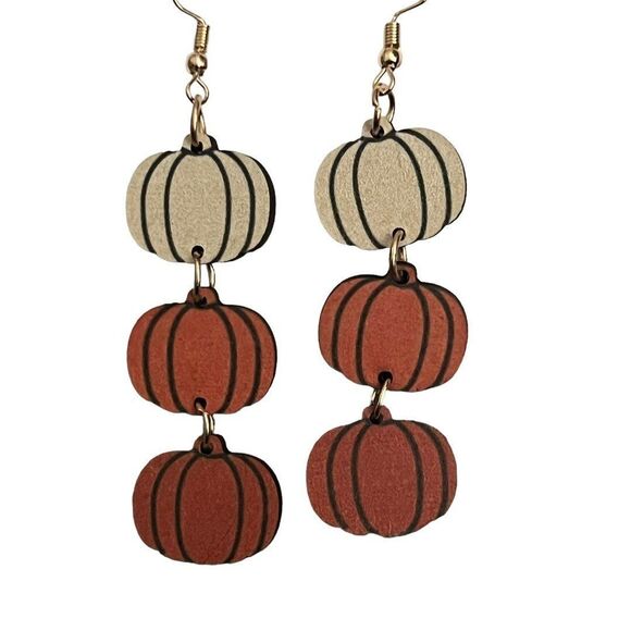 Handmade Tri Color Pumpkin Dangle Earrings - Picture 4 of 5